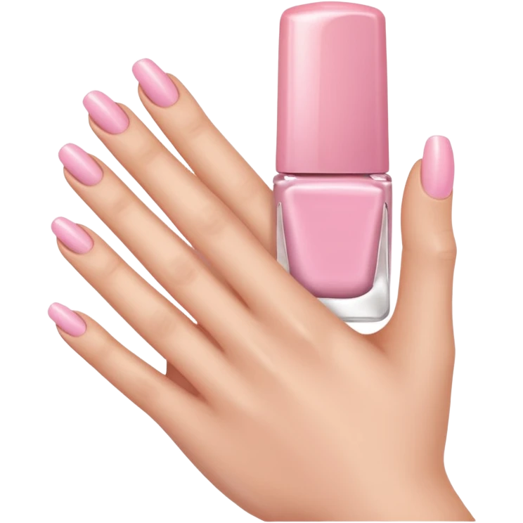 a light skinned hand with soft pink nails holding a soft pink nail polish emoji