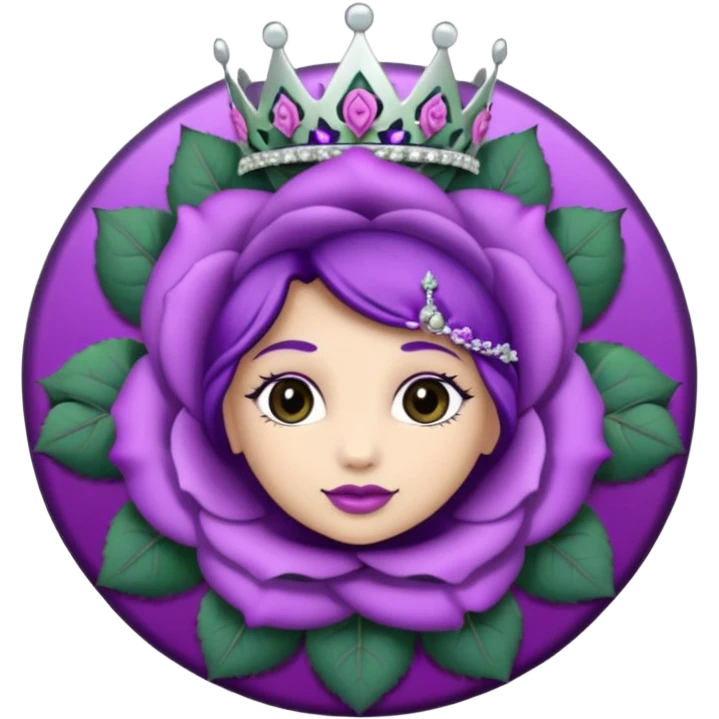 Purple rose flower, silver circle plaque, silver tiara emoji