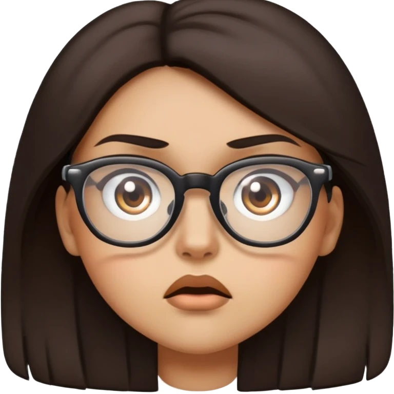 Girl with dark brown hair glasses and light tan skin, she is mad emoji