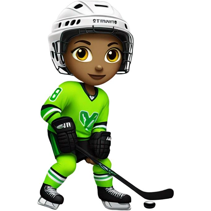 Girl Hockey player neon green gremlin on jersey emoji
