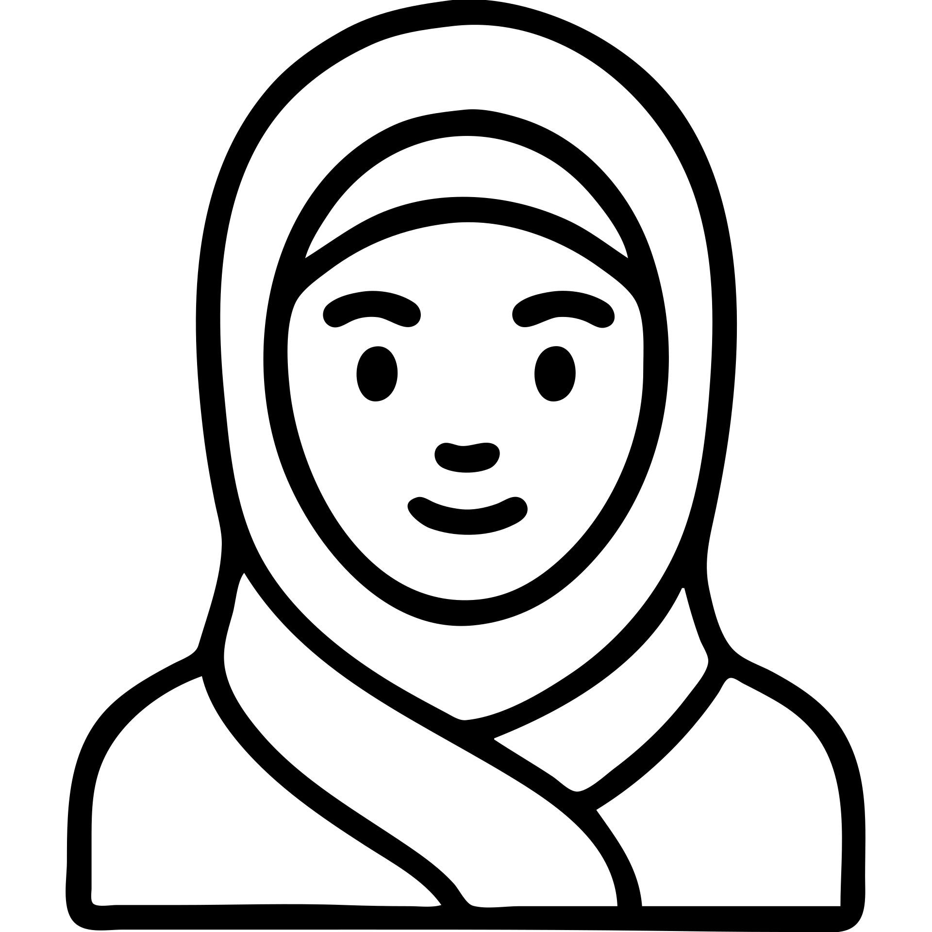 outlined icon of a young woman in a hijab, neutral expression emoji