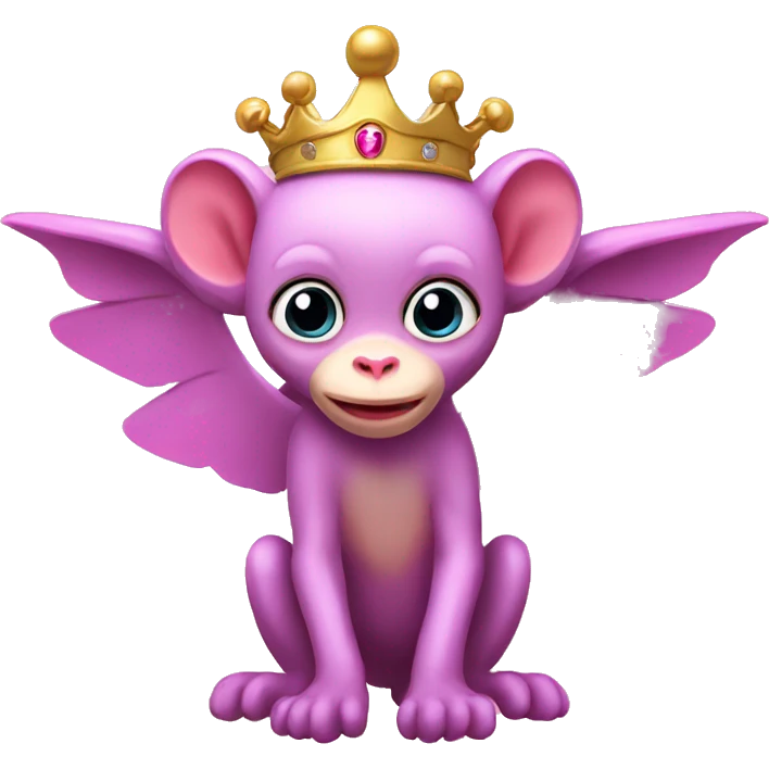 Pink Flying monkey with princess crown emoji