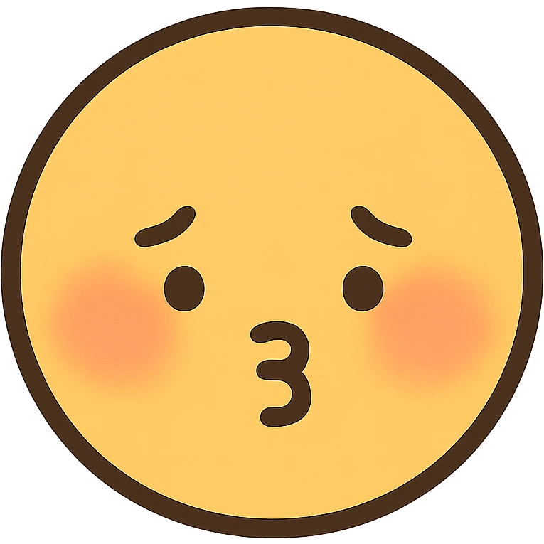 cute emoji, round face, tiny mouth, pouting, blushing cheeks emoji
