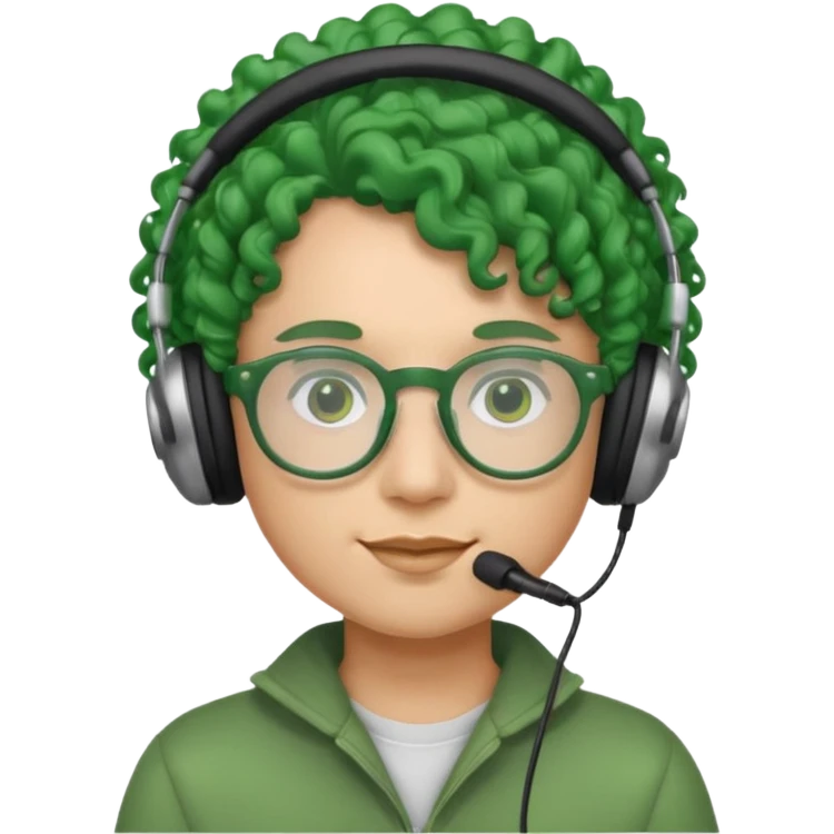 headphone wearing and glassess and green curly haired emoji