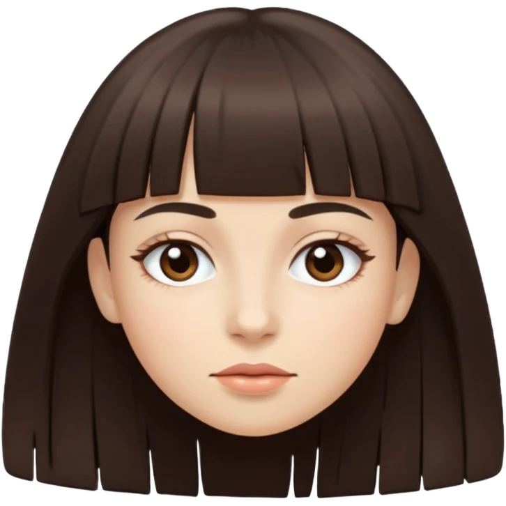 Tenho uma franja vegana, sombrancelha reta fina, um rosto oval e meu cabelo é grande e castanho escuro. Faça nesse estilo 🧟‍♀️  emoji
