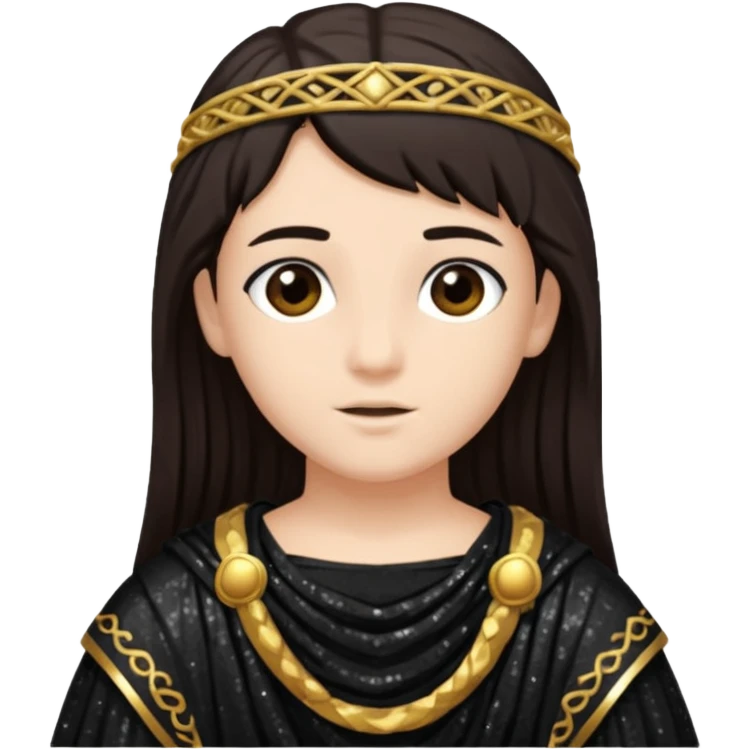 Libera from Roman Deities with long dark brown hair, black sequin toga emoji