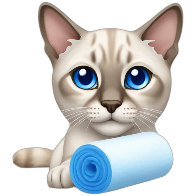 lynx point siamese cat with blue eyes playing with roll of paper towels emoji