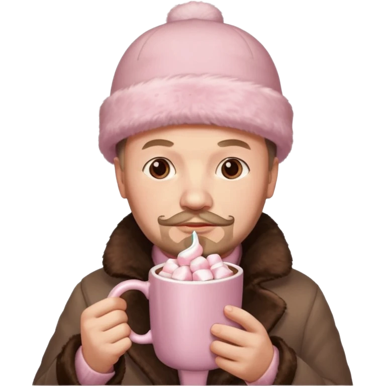 Lenin hold  Light Pink mug of hot chocolate with marshmallows in moscow emoji