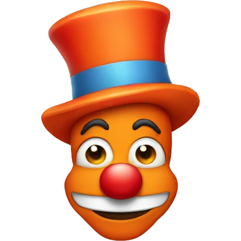 Orange clown emoji wearing a red hat emoji