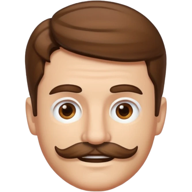 white man with parted brown hair and a thick mustache in the stock ios emoji style. he is smiling and his hair is a bit unkempt emoji