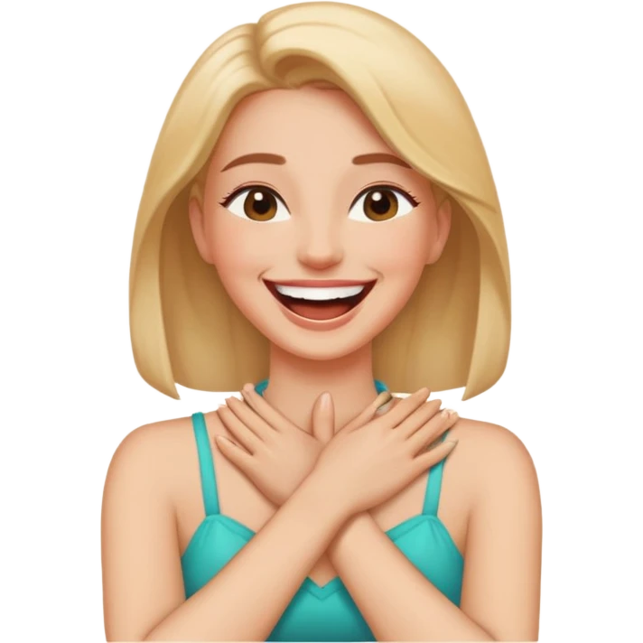 A woman hands crossed on their neck laughing emoji