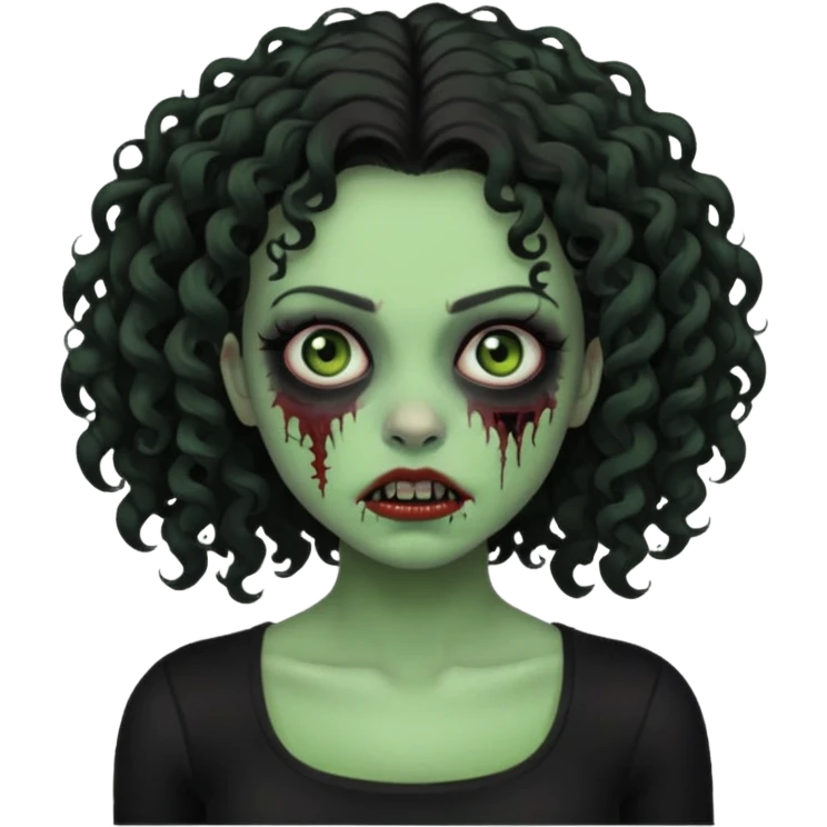 Black side party curly head girl zombie pale skin black crop top no hat emoji