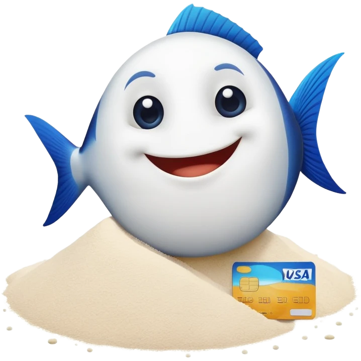 smiling fish, credit card in hand, flour pile in Front  emoji