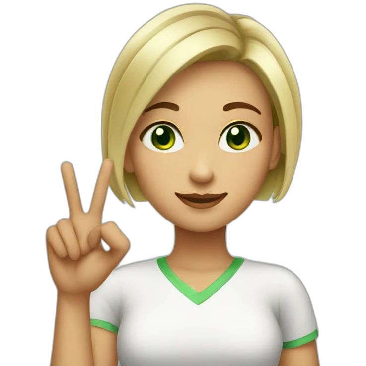 short hair girl green eyes doing ok sign emoji