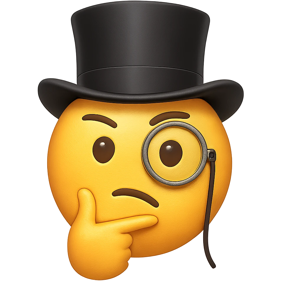 yellow face with monocle and top hat emoji, digital illustration emoji