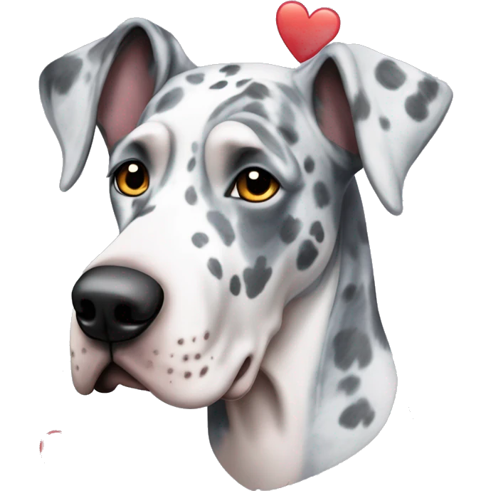 Blue Merle Great Dane with hearts on his eyes emoji