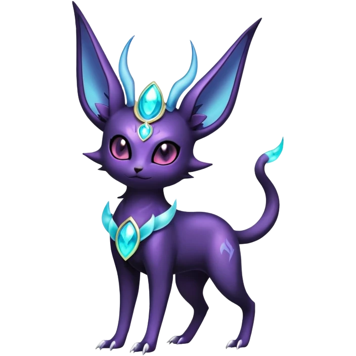 Shiny Exotic Badass Royal Mysterious Gothic Noibat-Espeon-Umbreon-Pokémon-Fakémon-hybrid-creature (full body) with horns emoji