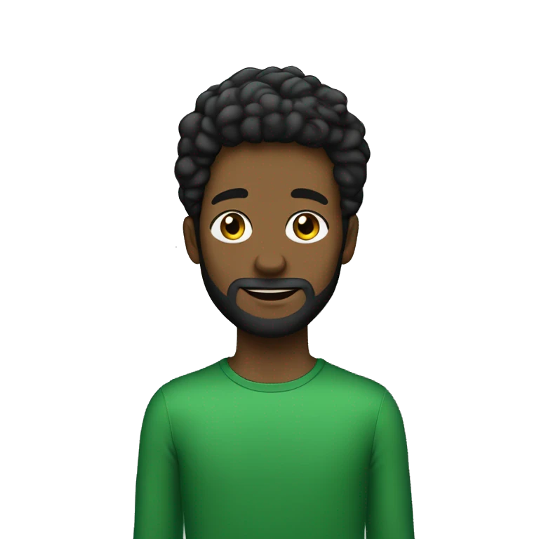 Joven con ojos verdes, barba y el pelo negro liso emoji