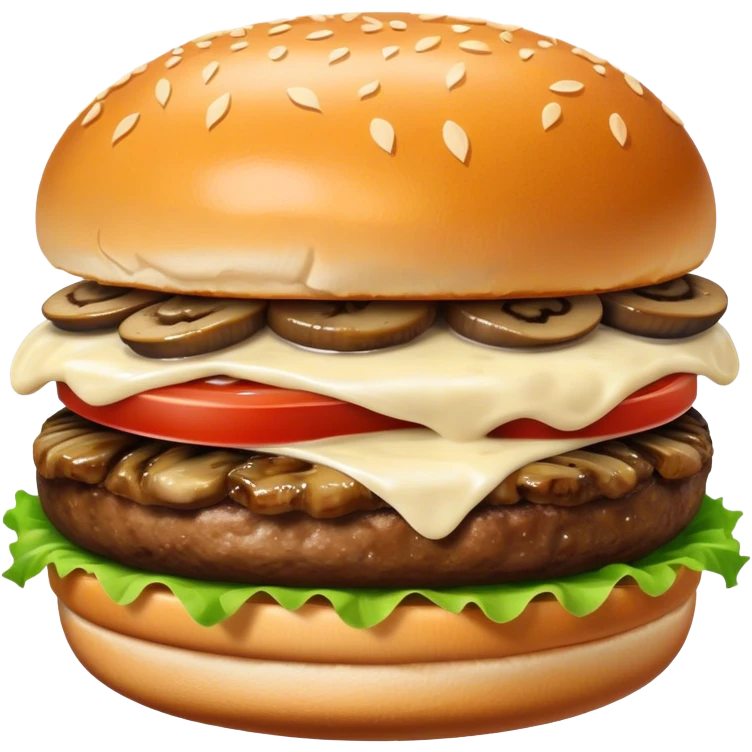 Burger with Swiss cheese, mushrooms, carmelized onions, and truffle aioli  emoji