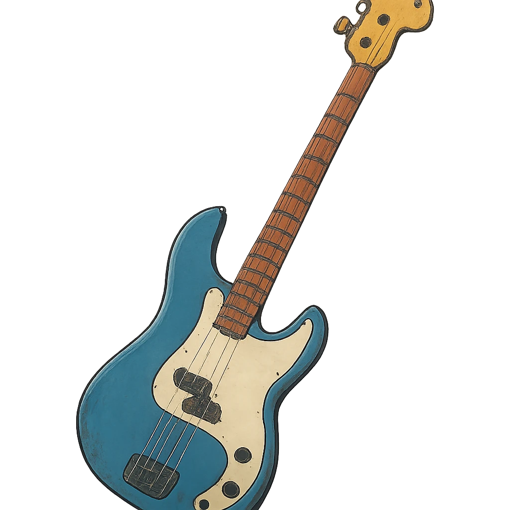 blue electric bass guitar, ghibli style illustration emoji