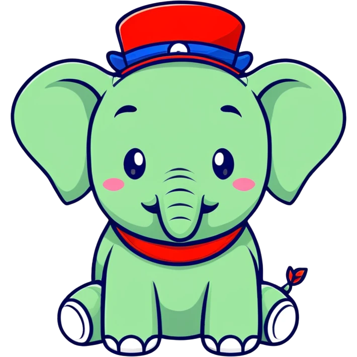 cute red elephant, cartoon style, simple and round like iOS emoji, wearing a patriotic top hat, ideal for digital stickers emoji