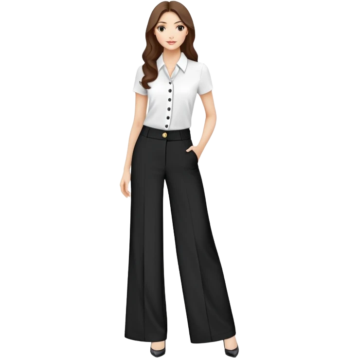 tailored palazzo pants for petite women, moderate wide leg, formal dress pants with button closure, shorter length, elegant office wear, only the garment on white background emoji