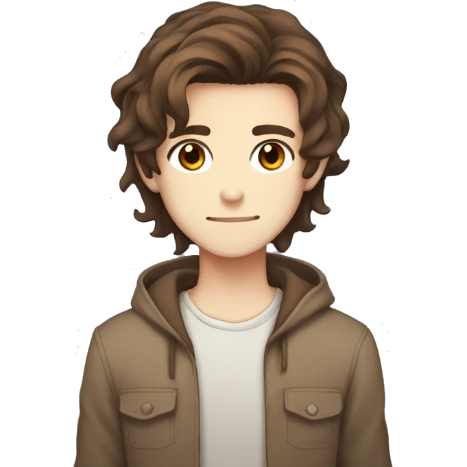 Male, long brown hair and brown eyes, light human colour skin anime style emoji