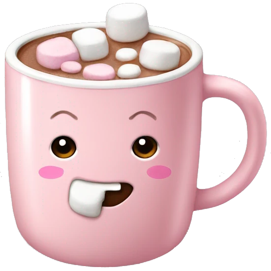 Light Pink mug of hot chocolate with marshmallows  emoji