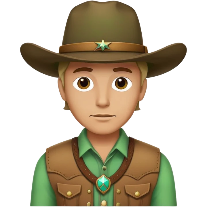 Cowboy wearing a green hat without any star on the hat, western style outfit emoji