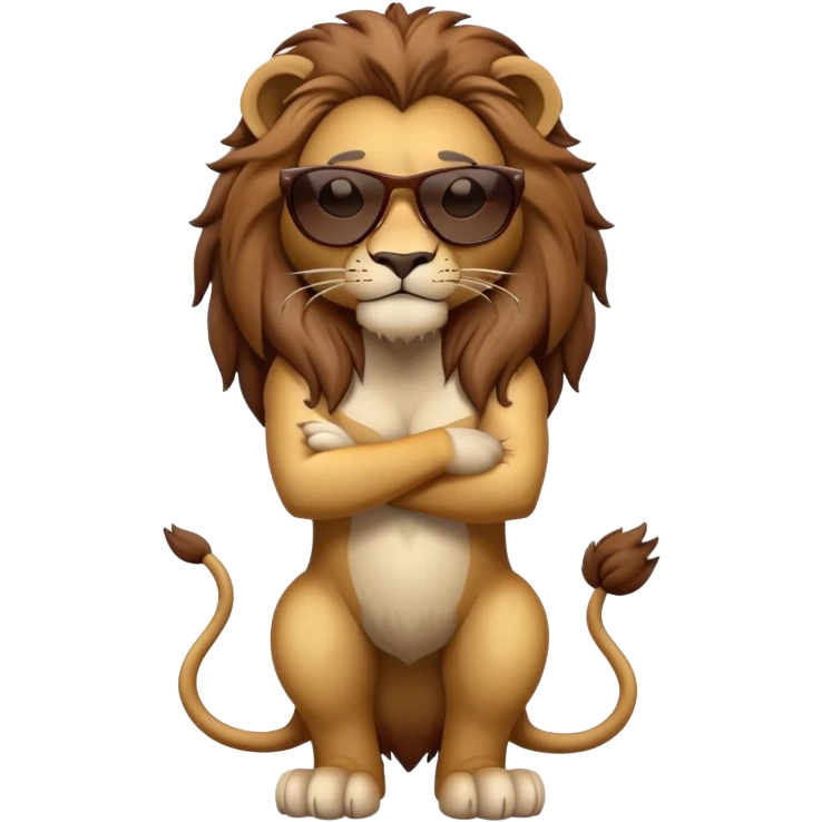female anthropomorphised lion character standing confidently with arms folded wearing dark sunglasses emoji