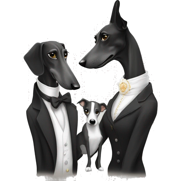 A family Two aristocrat dog black and white galgo kiss with women  emoji