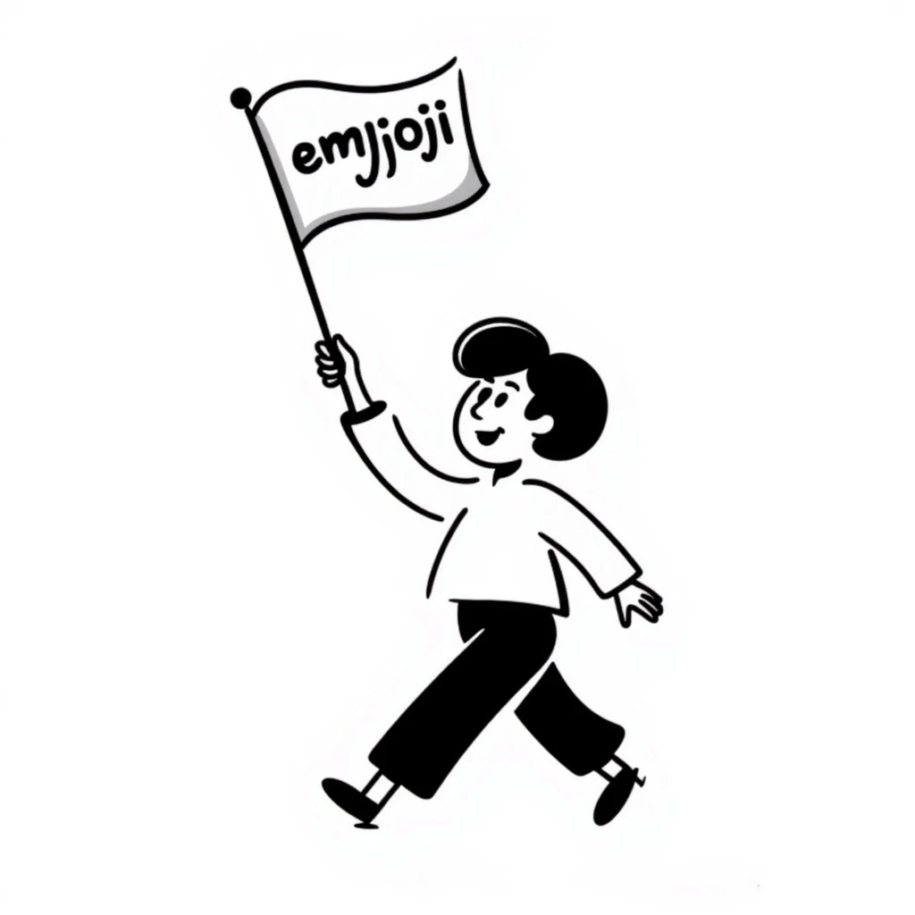 happy runner waving a flag that says 'emojiland' emoji