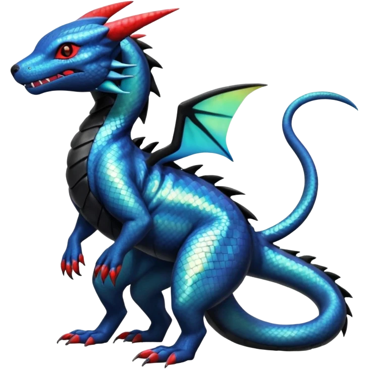 Realistic Natural Tropical Shiny Iridescent Guilmon-Salandit-Umbreon-Fakémon-hybrid-creature (full body)  emoji