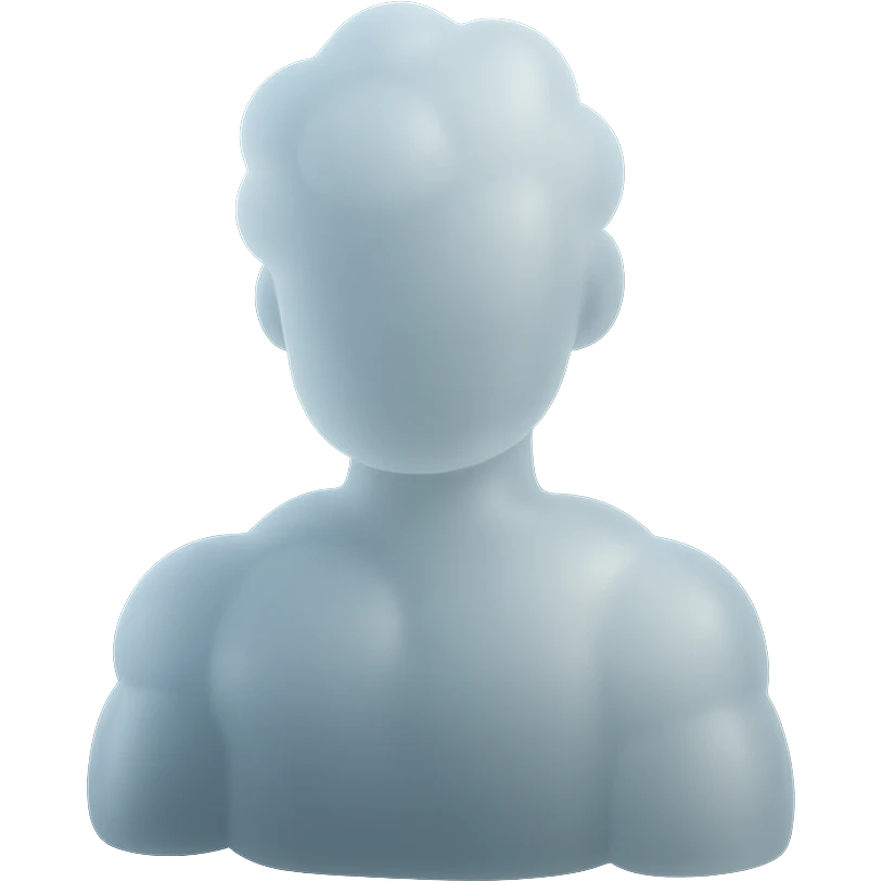 shoulder-up person fully made of white fluffy convex clouds, matte glass style, no background emoji