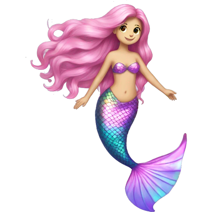 Iridescent mermaid tail full body long hair pink emoji
