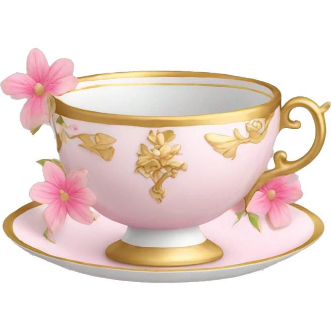 princess tea cup with pink flowers and gold details  emoji