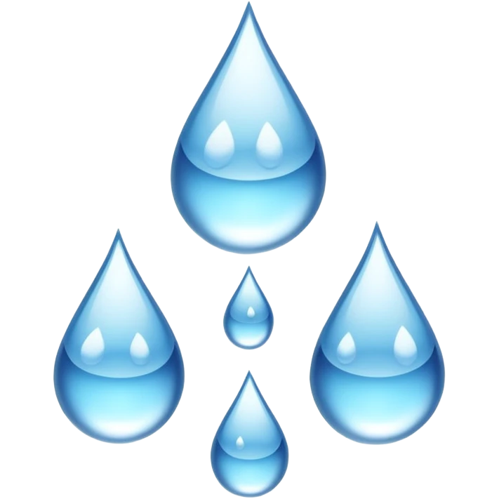 3 water droplets stack on top of each other vertically with two water droplets on the sides; 5 droplets total emoji