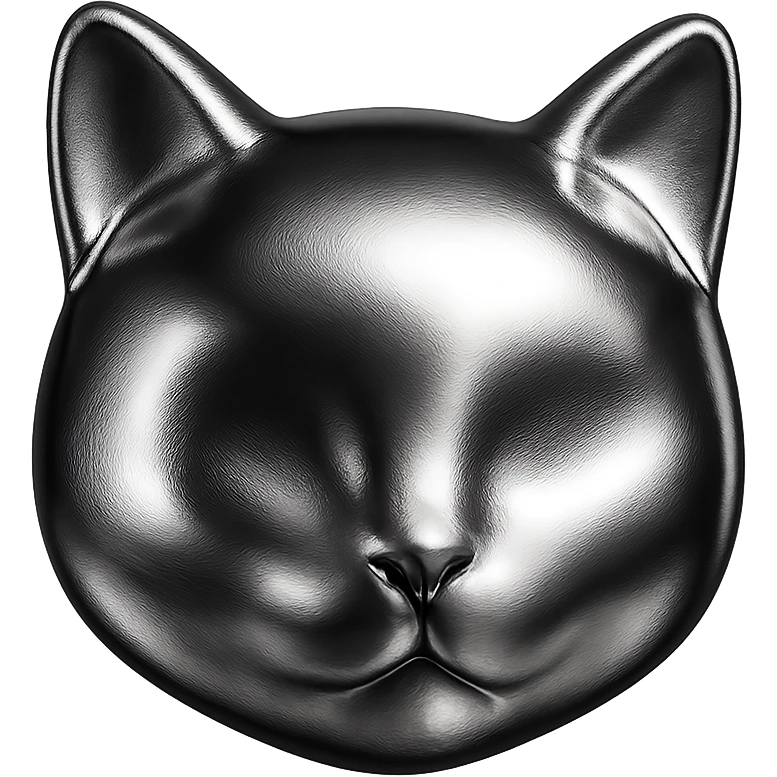cat head with shiny metallic chrome style, reflective and glossy emoji