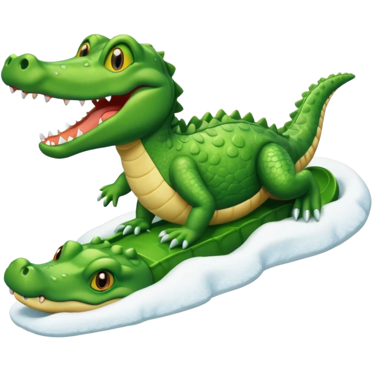 alligator sliding down snowy hill ios style emohi emoji