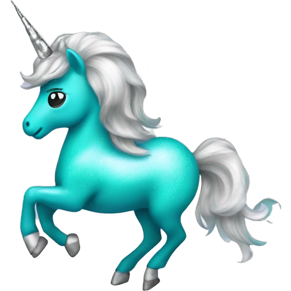 Sparkle turquoise unicorn with a silver horn emoji