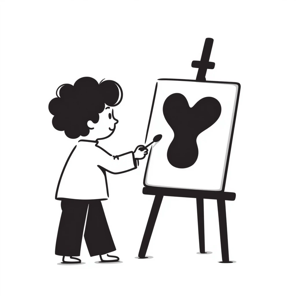 child painting with hand-drawn lines emoji