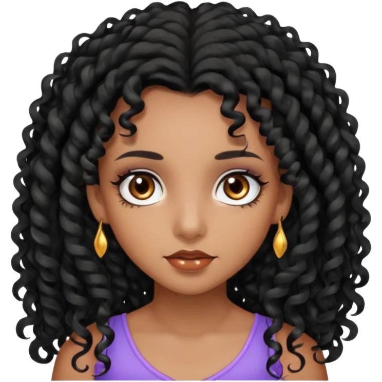 girl with long black curls and brown eyes, brown skin, eyelashes, siren eyes emoji