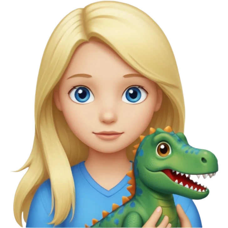Long blond hair blue eyes girl with dino emoji