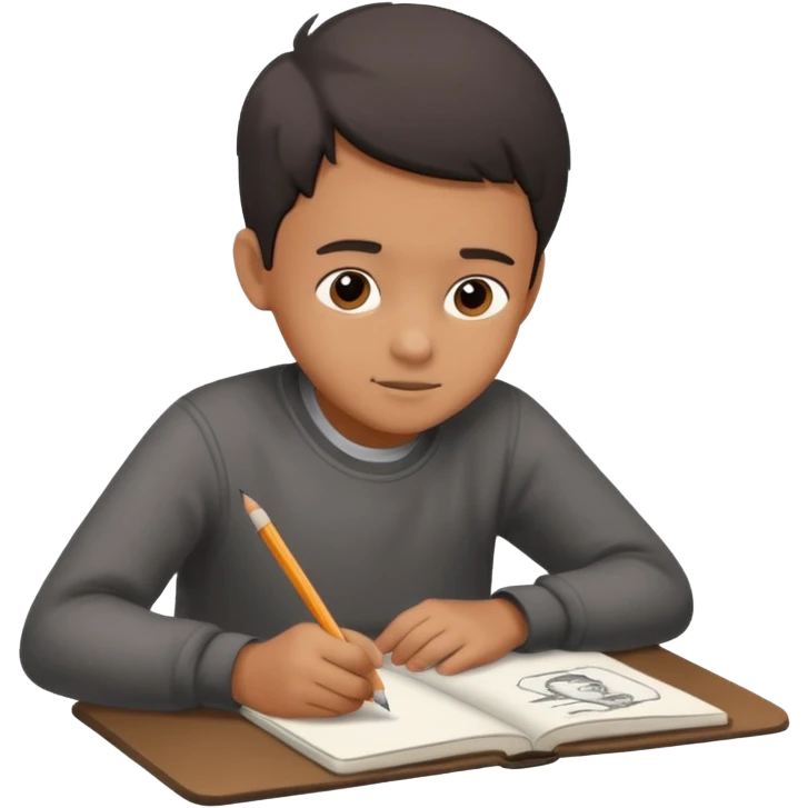 boy ,drawing pic of grandpa on the notebook, charcoal emoji