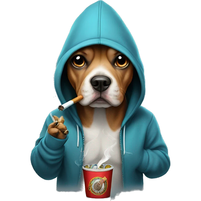Poker face dog wearing hoodie and smoking cigarettes  emoji