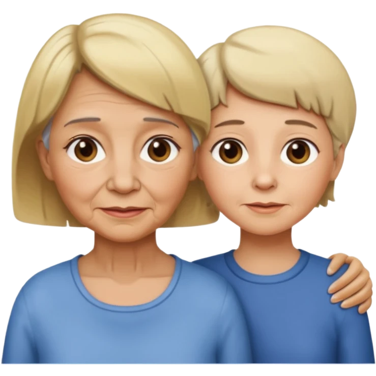 Chica rubia con su abuela de pelo marron corto como chico y con arrugas emoji