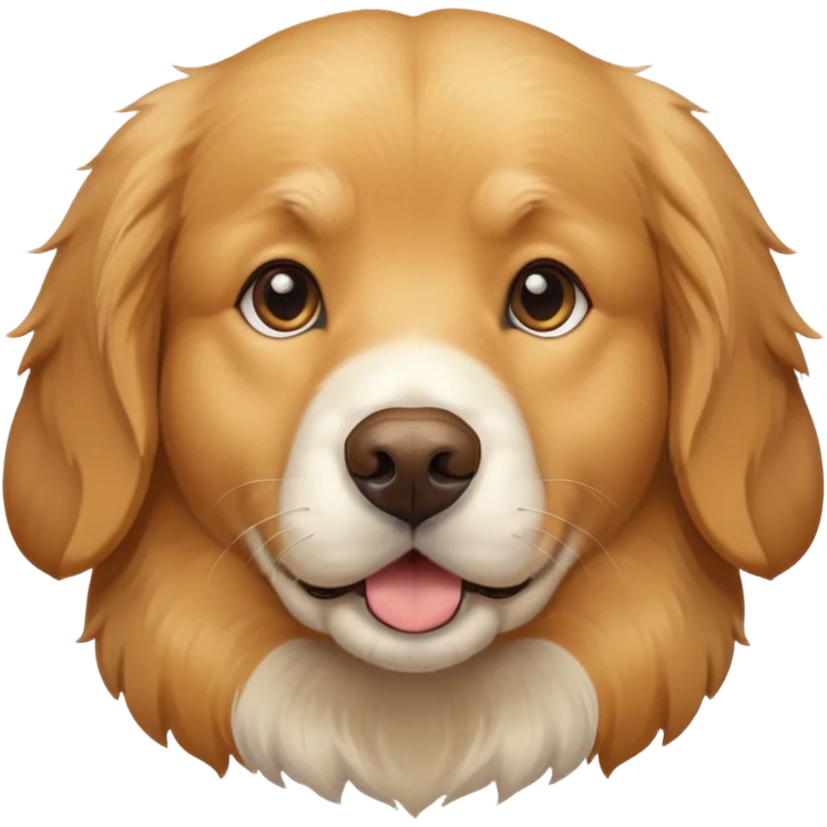 This is a big, dog like a golden retriever fur with a white and brown face who got way too close to the camera,  emoji