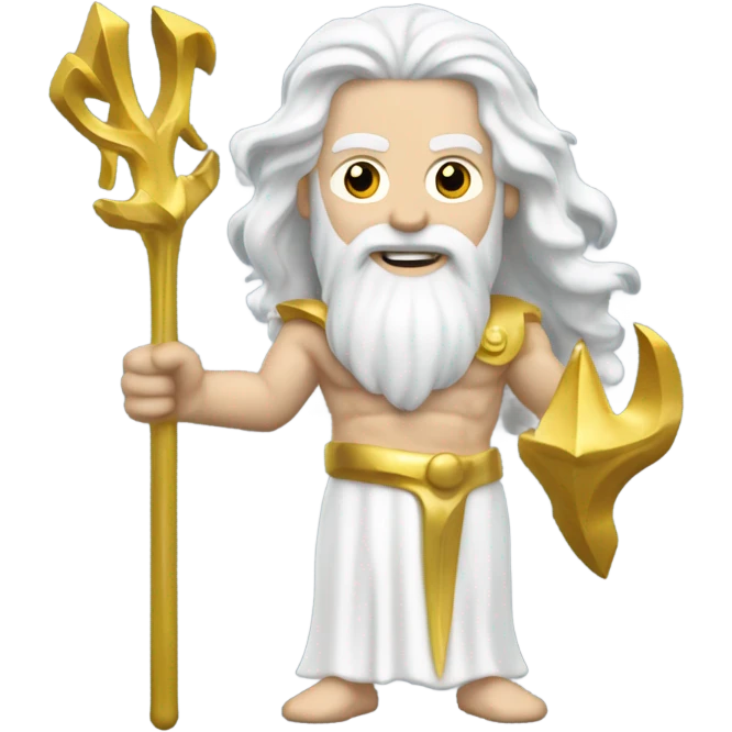 white man Poseidon with gold trident. long white hair white dress. wrench in hand emoji