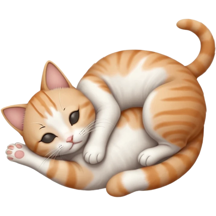 grey and white small cat with eyes closed lying down upside down with paws stretched out straight vertically  emoji