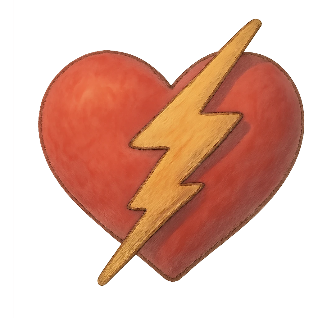 ghibli style heart with a lightning bolt, soft painterly look emoji
